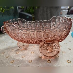 Pink Pressed Glass Two-Section Candy Dish with Handle